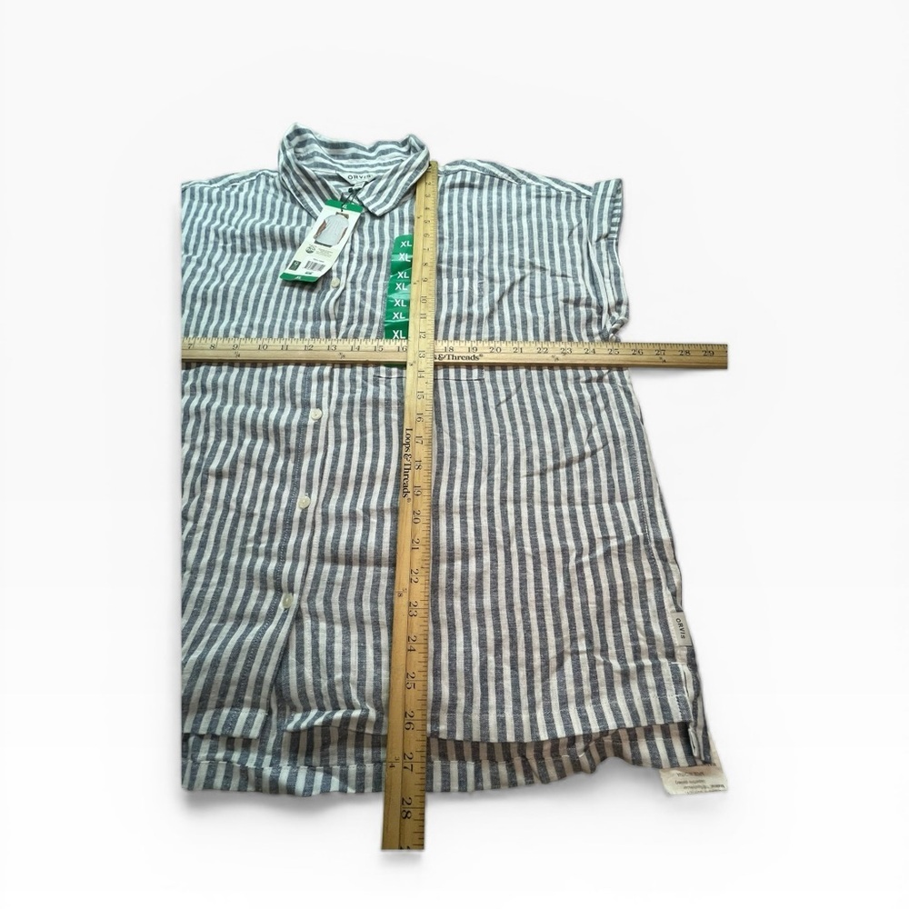 Orvis Women's Button-Up Short Sleeves Chest Pocket Blouse, Blue Stripe, Size XL - Picture 4 of 12
